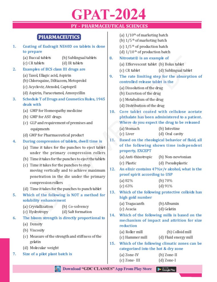 39 GPAT/GATE PREVIOUS YEARS QUESTION PAPERS (COLOURED BOOK)