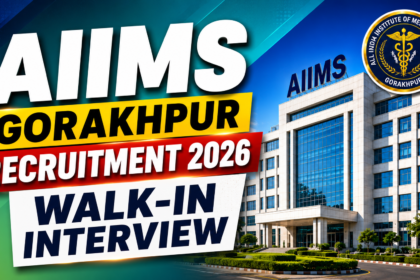 AIIMS Gorakhpur Recruitment 2026 walk-in interview thumbnail with AIIMS hospital building and bold colorful recruitment text.
