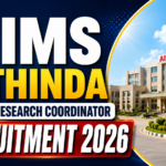 AIIMS Bathinda Clinical Research Coordinator Recruitment 2026 thumbnail with AIIMS hospital building background and bold recruitment text.