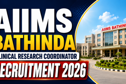 AIIMS Bathinda Clinical Research Coordinator Recruitment 2026 thumbnail with AIIMS hospital building background and bold recruitment text.