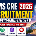 AIIMS CRE 2026 recruitment thumbnail with modern blue background, AIIMS logo, institute building, and information about registration, eligibility, exam date, and admit card.