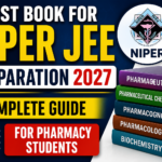 Thumbnail for Best Book for NIPER JEE Preparation 2027 featuring bold text, NIPER logo, pharmacy subject books, and preparation guide design for pharmacy students.