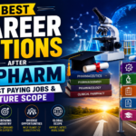 Thumbnail about the best career options after M.Pharm featuring pharma industry, research, clinical research, and regulatory affairs career pathways with modern laboratory visuals.