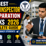 Thumbnail for Best Drug Inspector Preparation Books 2026 featuring a Drug Inspector checking medicines in a pharmacy with bold exam preparation text.