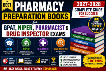 Thumbnail for Best Pharmacy Preparation Books for GPAT, NIPER, Pharmacist and Drug Inspector Exams 2027-2028 featuring colorful pharmacy books and bold preparation text.