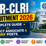 CSIR-CLRI Recruitment 2026 thumbnail featuring CSIR-CLRI institute building, Project Associate and JRF posts information, blue and yellow modern design.