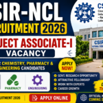 CSIR-NCL Recruitment 2026 thumbnail featuring Project Associate-I vacancy for Chemistry, Pharmacy, and Engineering candidates with bold text, institute building background, and attractive recruitment design.