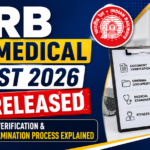 RRB Paramedical DV List 2026 Released banner showing document verification checklist, medical examination process, Indian Railways logo, and recruitment update announcement.