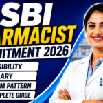 Eye-catching YouTube thumbnail for SBI Pharmacist Recruitment 2026 featuring a smiling pharmacist, SBI logo, and bold text highlighting eligibility, salary, exam pattern, and complete guide.