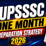 UPSSSC One Month Preparation Strategy 2026 thumbnail with bold blue and yellow design, 30 days study plan calendar, and motivational exam preparation theme.