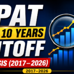 Eye-catching 16:9 thumbnail for GPAT Last 10 Years Cutoff Analysis (2017–2026) featuring bold typography, growth chart graphics, magnifying glass, and upward trend arrows on a dark blue background.