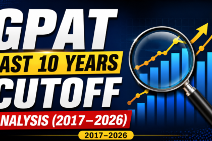 Eye-catching 16:9 thumbnail for GPAT Last 10 Years Cutoff Analysis (2017–2026) featuring bold typography, growth chart graphics, magnifying glass, and upward trend arrows on a dark blue background.
