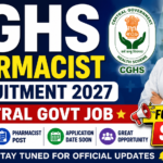 CGHS Pharmacist Recruitment 2027 thumbnail featuring a female pharmacist, CGHS logo, bold text “Central Govt Job” and “Form Date Soon” in bright blue, yellow, red, and white colors.
