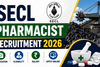 SECL Pharmacist Recruitment 2026 thumbnail featuring SECL logo, coal mining background, pharmacist recruitment banner, and apply online details.