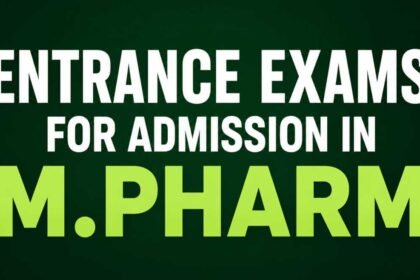 Simple M.Pharm entrance exams thumbnail with bold white and green text on a dark green background in a clean educational design.