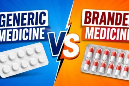 Generic Medicine vs Branded Medicine comparison thumbnail with colorful split background and medicine blister packs.