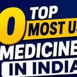 Top 10 Most Used Medicines in India thumbnail with bold yellow and white text on blue background