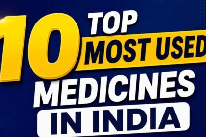 Top 10 Most Used Medicines in India thumbnail with bold yellow and white text on blue background