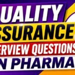 Colorful 16:9 YouTube thumbnail for “Quality Assurance Interview Questions in Pharma” featuring bold typography, vibrant purple, yellow, and red gradients, pharmaceutical capsules, and a shield icon representing safety and quality.
