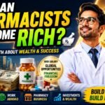 YouTube thumbnail showing “Can Pharmacists Become Rich?” with money, pharmacy symbols, luxury house, car, investment graphics, and a pharmacist representing financial success and wealth creation.