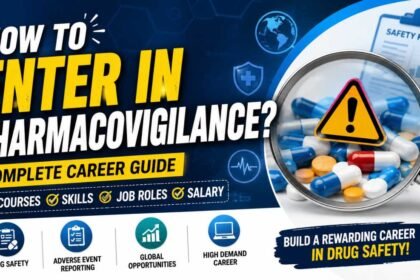 Professional pharmacovigilance blog thumbnail with medical safety icons, medicine graphics, and modern healthcare design