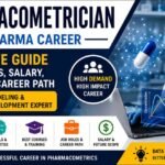 Pharmacometrician in Pharma Career complete guide thumbnail showing PK/PD modeling, drug development, salary, skills, courses, and career path with scientist working in laboratory.