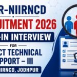 Professional 16:9 recruitment blog thumbnail for ICMR-NIIRNCD Recruitment 2026 featuring walk-in interview announcement, Project Technical Support III hiring details, recruitment icons, and modern blue-themed government job design.