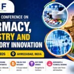 Eye-catching 16:9 conference blog thumbnail for the International Conference on Pharmacy, Chemistry and Laboratory Innovation (ICPCLI-26) featuring laboratory equipment, pharmaceutical research visuals, chemistry glassware, Ahmedabad landmark imagery, and a modern scientific conference design.
