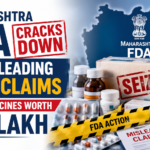 News-style thumbnail showing Maharashtra FDA enforcement action against misleading drug claims, featuring seized medicines, regulatory inspection imagery, and a highlighted seizure value of ₹73 lakh.