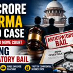 News-style thumbnail depicting a ₹74 crore pharmaceutical fraud investigation involving corporate disputes, anticipatory bail proceedings, EOW investigation documents, and allegations of employee poaching and confidential data theft.