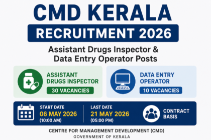 CMD Kerala Recruitment 2026 notification for Assistant Drugs Inspector and Data Entry Operator vacancies
