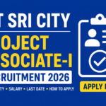Blue recruitment thumbnail for IIIT Sri City Project Associate-I Recruitment 2026 with apply now button