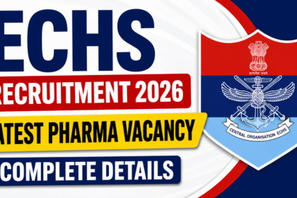 ECHS Recruitment 2026 thumbnail featuring latest pharma vacancy and complete details with official ECHS emblem.