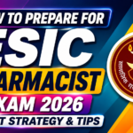 Eye-catching ESIC Pharmacist Exam 2026 thumbnail with vibrant purple, blue, orange, and yellow gradient background, bold white typography, and official ESIC logo on the right side.