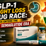 Thumbnail showing GLP-1 weight loss drug race in India with semaglutide injection, India map, and generic affordable medicine concept.