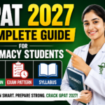 Bright and attractive GPAT 2027 thumbnail featuring a pharmacy student in a lab coat with bold text about registration, exam pattern, and syllabus for pharmacy students.