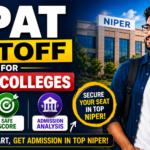 GPAT cutoff for NIPER colleges thumbnail featuring a pharmacy student, NIPER campus background, expected rank, safe score, and admission analysis icons.