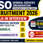 GSO Recruitment 2026 thumbnail featuring Medical Officer, Nurse, and Pharmacist vacancies with walk-in interview details and last date 08 May 2026.