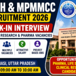 HBCH & MPMMCC Recruitment 2026 walk-in interview thumbnail featuring clinical research and pharma vacancies with hospital building background, interview dates, salary highlights, and Varanasi location.