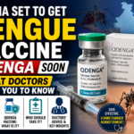 News-style thumbnail showing Qdenga dengue vaccine vial, syringe, dengue mosquito, and bold text about India getting the dengue vaccine soon with doctors’ advice.