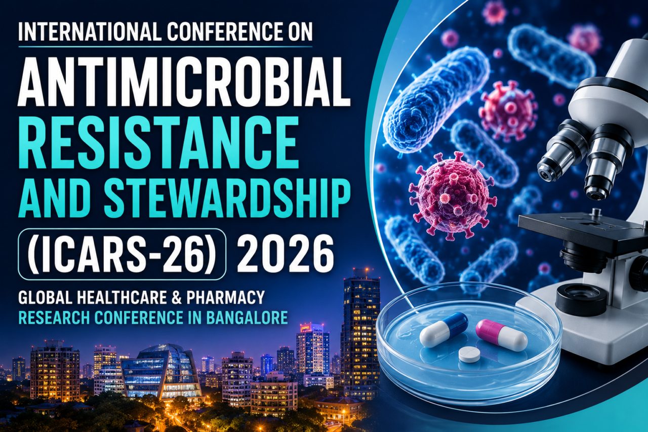 ICARS-26 2026 conference thumbnail featuring antimicrobial resistance research visuals, microscope, medicine capsules, and Bangalore city background.