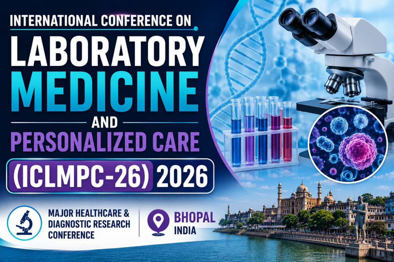 ICLMPC-26 2026 conference thumbnail featuring laboratory medicine visuals, microscope, diagnostic research elements, and Bhopal city background.