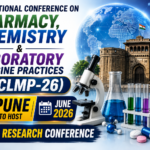 Thumbnail for ICPCLMP-26 international conference featuring pharmacy, chemistry, and laboratory medicine visuals with Pune city landmark, scientific equipment, and June 2026 event announcement.