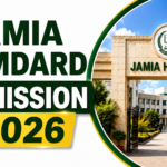 Minimal and modern Jamia Hamdard Admission 2026 thumbnail featuring bold green typography and the university entrance gate with a clean white background.