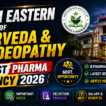 North Eastern Institute of Ayurveda & Homoeopathy latest pharma vacancy 2026 thumbnail with dark background, institute building, recruitment highlights, and modern glowing design.
