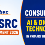 NHSRC Recruitment 2026 thumbnail highlighting Consultant – AI & Digital Technology in Primary Health Care vacancy with NHSRC branding in a professional blue, white, and orange design.
