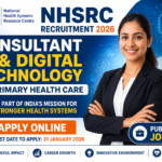 NHSRC Recruitment 2026 thumbnail featuring Consultant AI & Digital Technology vacancy in Primary Health Care with healthcare technology, AI, and public health job theme.