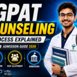 GPAT counseling process thumbnail featuring a pharmacy student with books, bold counseling text, and icons for registration, seat allotment, and admission.