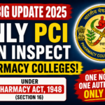 Bold thumbnail showing “PCI BIG UPDATE 2025” with Pharmacy Council of India logo and text stating only PCI can inspect pharmacy colleges under Pharmacy Act 1948 Section 16.