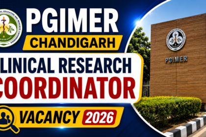 PGIMER Chandigarh Clinical Research Coordinator Vacancy 2026 thumbnail featuring PGIMER building image with bold blue and yellow design in 16:9 format.